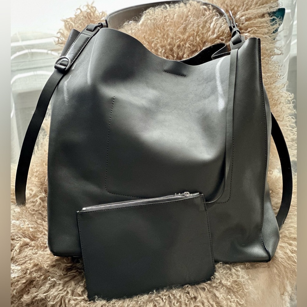 All Saints Grey Leather Tote Bag